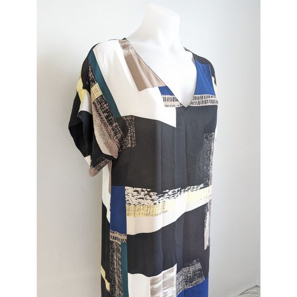 Aritzia Babaton Sz XS Jessie Midi Dress Black White Abstract Print Short Sleeve - Picture 6 of 14